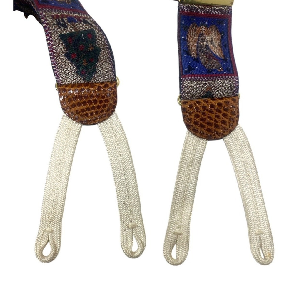 Cole Haan Christmas Tree Angel Suspenders Braces Silk Leather Embroidered - Picture 5 of 5